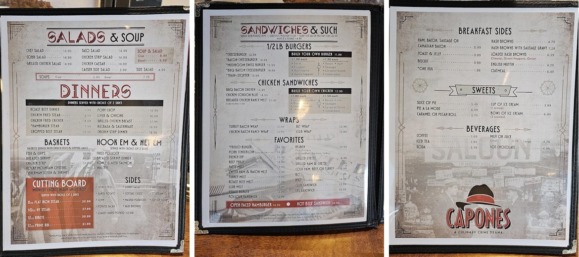 Capones Bar and Grill Menu